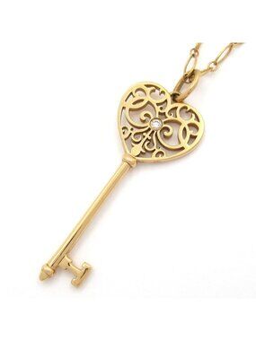 Tiffany & Co Necklace Enchanted Heart Key Pendant 18k Pink Gold Diamond 0.03